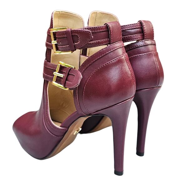 Stiletto Ankle Bootie MMK Blaze Size 7 OpenToe Buckle High Heel Burgundy Leather - Picture 4 of 12
